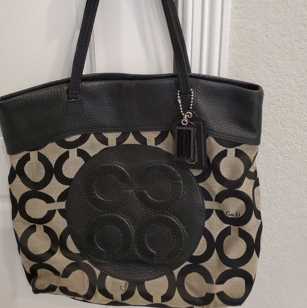 Coach canvas & leather logo tote